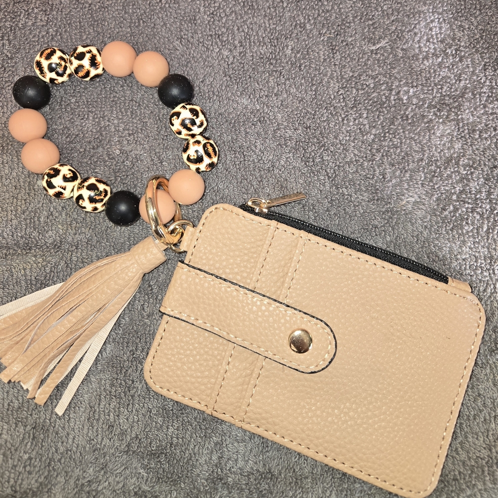 Beige Wristlet Clutch with Tassel